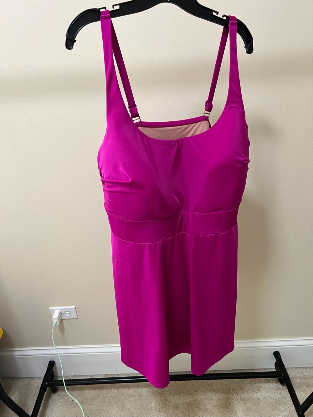 Cacique Magenta One-Piece Swimdress with Adjustable Straps-Curvy friendly!